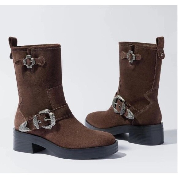 Larroude Womens Sz 9 Hardy Moto Boots Brown Suede Western - Picture 1 of 8